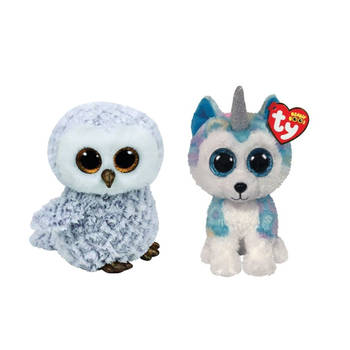 Ty - Knuffel - Beanie Boo's - Owlette Owl & Helena Husky