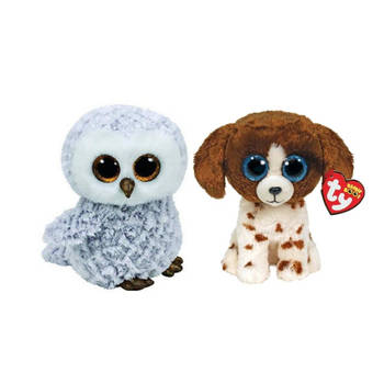 Ty - Knuffel - Beanie Boo's - Owlette Owl & Muddles Dog