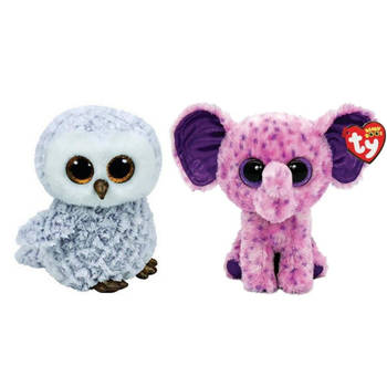 Ty - Knuffel - Beanie Boo's - Owlette Owl & Eva Elephant