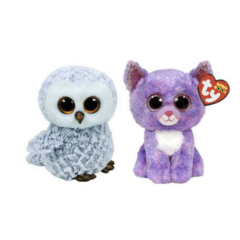 Ty - Knuffel - Beanie Boo's - Owlette Owl & Cassidy Cat