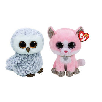 Ty - Knuffel - Beanie Boo's - Helena Husky & Fiona Pink Cat