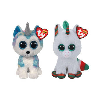 Ty - Knuffel - Beanie Boo's - Helena Husky & Christmas Unicorn