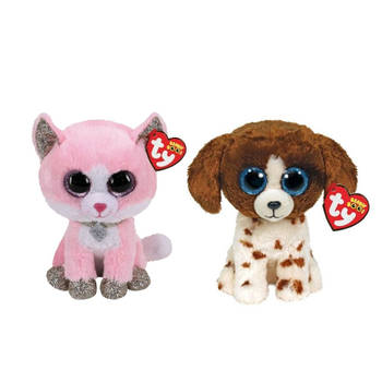 Ty - Knuffel - Beanie Boo's - Fiona Pink Cat & Muddles Dog