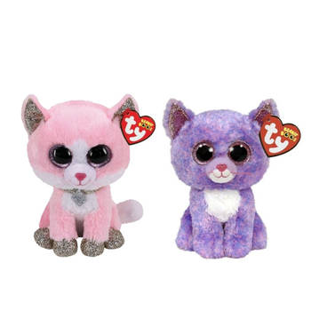 Ty - Knuffel - Beanie Boo's - Fiona Pink Cat & Cassidy Cat