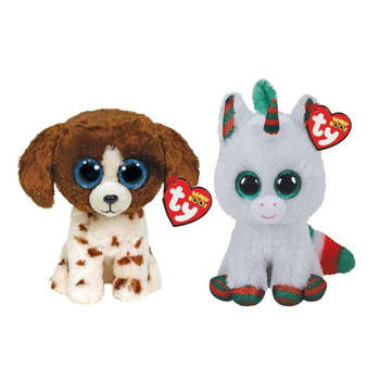 Ty - Knuffel - Beanie Boo's - Muddles Dog & Christmas Unicorn
