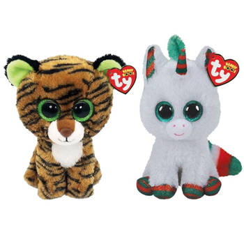 Ty - Knuffel - Beanie Boo's - Tiggy Tiger & Christmas Unicorn