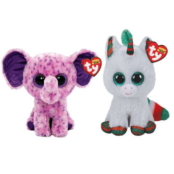 Ty - Knuffel - Beanie Boo's - Eva Elephant & Christmas Unicorn