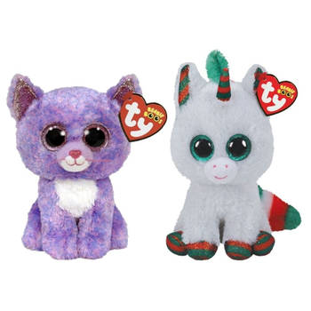 Ty - Knuffel - Beanie Boo's - Cassidy Cat & Christmas Unicorn