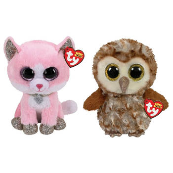 Ty - Knuffel - Beanie Buddy - Fiona Pink Cat & Percy Owl
