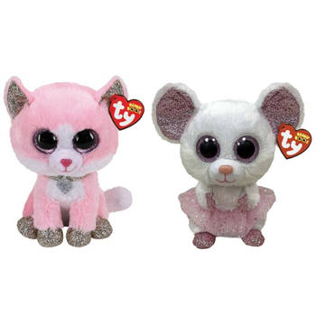Ty - Knuffel - Beanie Buddy - Fiona Pink Cat & Nina Mouse