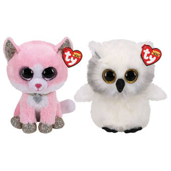 Ty - Knuffel - Beanie Buddy - Fiona Pink Cat & Austin Owl