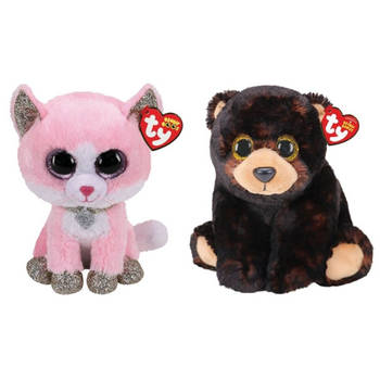 Ty - Knuffel - Beanie Buddy - Fiona Pink Cat & Kodi Bear