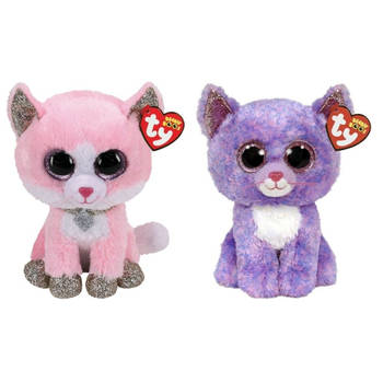 Ty - Knuffel - Beanie Buddy - Fiona Pink Cat & Cassidy Cat