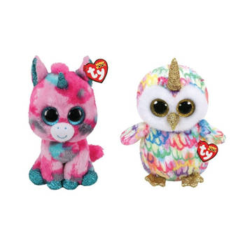 Ty - Knuffel - Beanie Buddy - Gumball Unicorn & Enchanted Owl