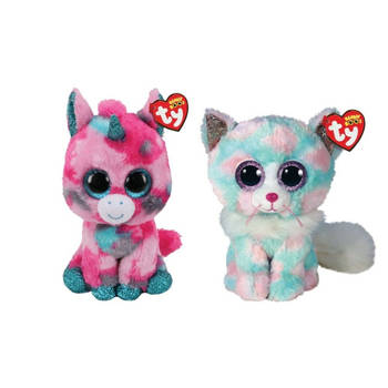 Ty - Knuffel - Beanie Buddy - Gumball Unicorn & Opal Cat