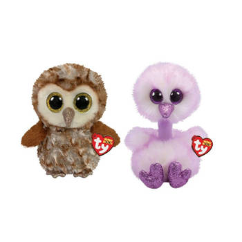 Ty - Knuffel - Beanie Buddy - Percy Owl & Kenya Ostrich