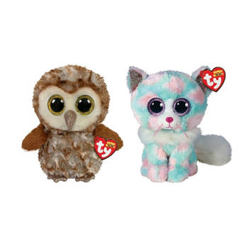 Ty - Knuffel - Beanie Buddy - Percy Owl & Opal Cat