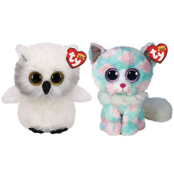 Ty - Knuffel - Beanie Buddy - Austin Owl & Opal Cat