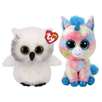 Ty - Knuffel - Beanie Buddy - Austin Owl & Blitz Unicorn