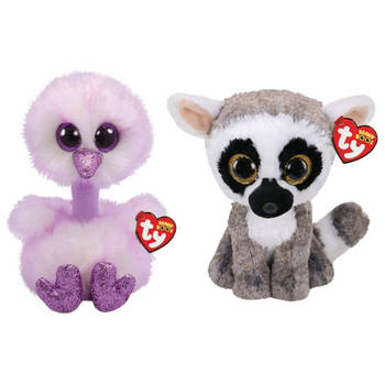 Ty - Knuffel - Beanie Buddy - Kenya Ostrich & Linus Lemur