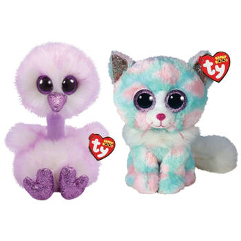 Ty - Knuffel - Beanie Buddy - Kenya Ostrich & Opal Cat