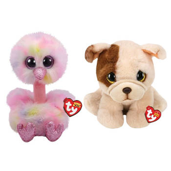 Ty - Knuffel - Beanie Buddy - Avery Ostrich & Houghie Dog