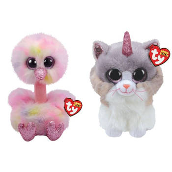 Ty - Knuffel - Beanie Buddy - Avery Ostrich & Asher Cat