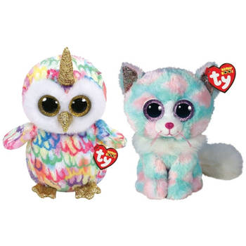 Ty - Knuffel - Beanie Buddy - Enchanted Owl & Opal Cat