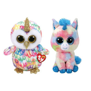 Ty - Knuffel - Beanie Buddy - Enchanted Owl & Blitz Unicorn
