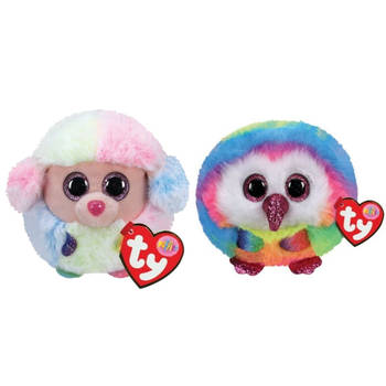 Ty - Knuffel - Teeny Puffies - Rainbow Poodle & Owen Owl