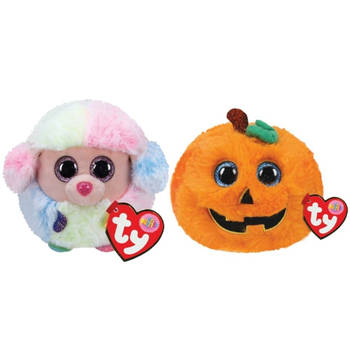 Ty - Knuffel - Teeny Puffies - Rainbow Poodle & Halloween Pumpkin