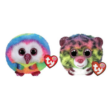 Ty - Knuffel - Teeny Puffies - Owel Owl & Dotty Leopard