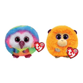 Ty - Knuffel - Teeny Puffies - Owel Owl & Coconut Monkey