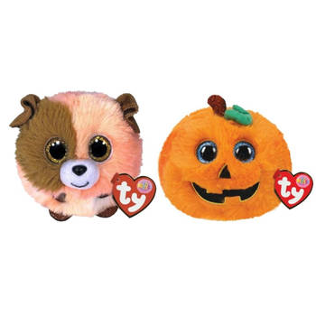 Ty - Knuffel - Teeny Puffies - Mandarin Dog & Halloween Pumpkin