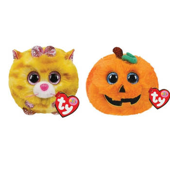 Ty - Knuffel - Teeny Puffies - Tabitha Cat & Halloween Pumpkin