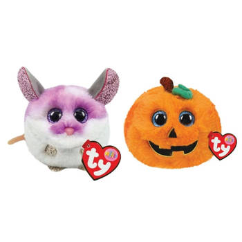 Ty - Knuffel - Teeny Puffies - Colby Mouse & Halloween Pumpkin