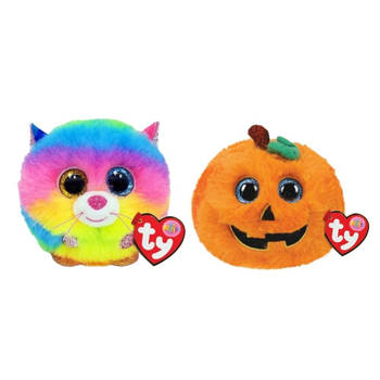 Ty - Knuffel - Teeny Puffies - Gizmo Cat & Halloween Pumpkin