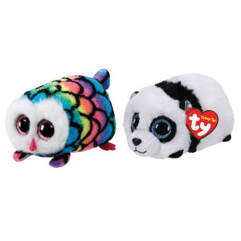 Ty - Knuffel - Teeny Ty's - Hootie Owl & Bamboo Panda