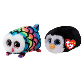 Ty - Knuffel - Teeny Ty's - Hootie Owl & Waddles Penguin