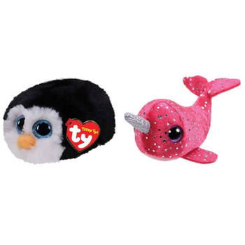 Ty - Knuffel - Teeny Ty's - Waddles Penguin & Nelly Narwhal