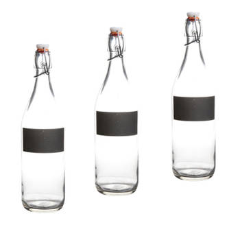 4x stuks weckflessen/lege deco flessen met krijt tekstvak 970 ml - Decoratieve flessen