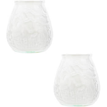 2x Witte tafelkaarsen in glazen houders 10 cm brandduur 40 uur - Waxinelichtjes