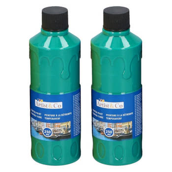 2x Groene acrylverf / temperaverf fles 250 ml hobby/knutsel verf - Hobbyverf