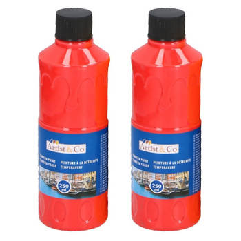2x Rode acrylverf / temperaverf fles 250 ml hobby/knutsel verf - Hobbyverf