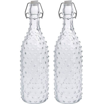 2x Glazen decoratie flessen transparant met beugeldop 1000 ml - Drinkflessen