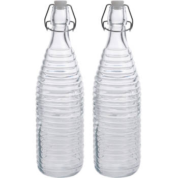 2x Glazen decoratie flessen transparant met beugeldop 1000 ml - Drinkflessen