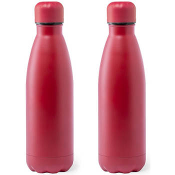 2x Stuks Rvs waterfles/drinkfles rood met schroefdop 790 ml - Drinkflessen