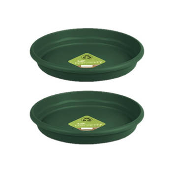 Set van 2x stuks bloempot/plantenpot onderschaal donkergroen kunststof diameter 29 cm - Plantenpotten