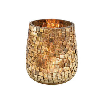 Glazen design windlicht/kaarsenhouder mozaiek champagne goud 11 x 10 cm - Waxinelichtjeshouders