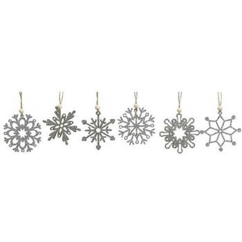 6x stuks zilveren sneeuwvlokken hangers - Kersthangers